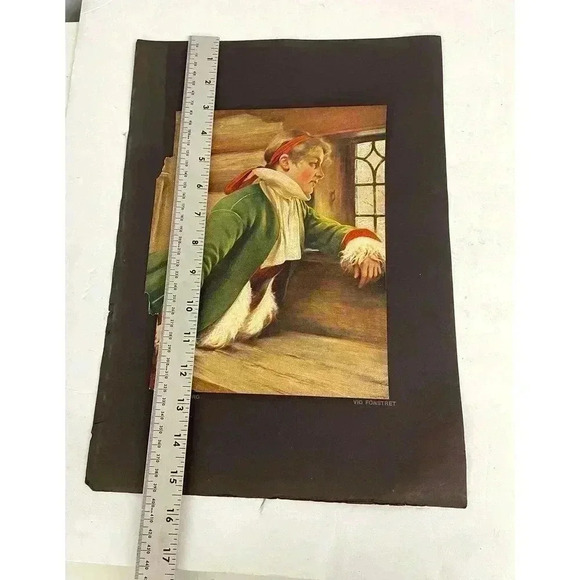 Antique August Hagborg Lithograph Print Swedish 15"x11" AT THE WINDOW - Picture 2 of 8